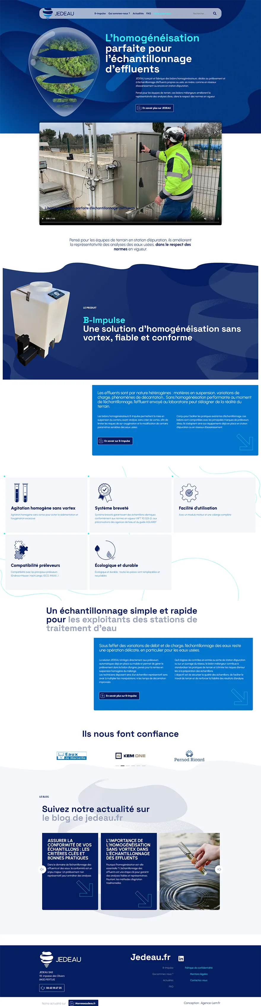 Jedeau.fr maquette et theme personnalisé WordPress pour cet industriel