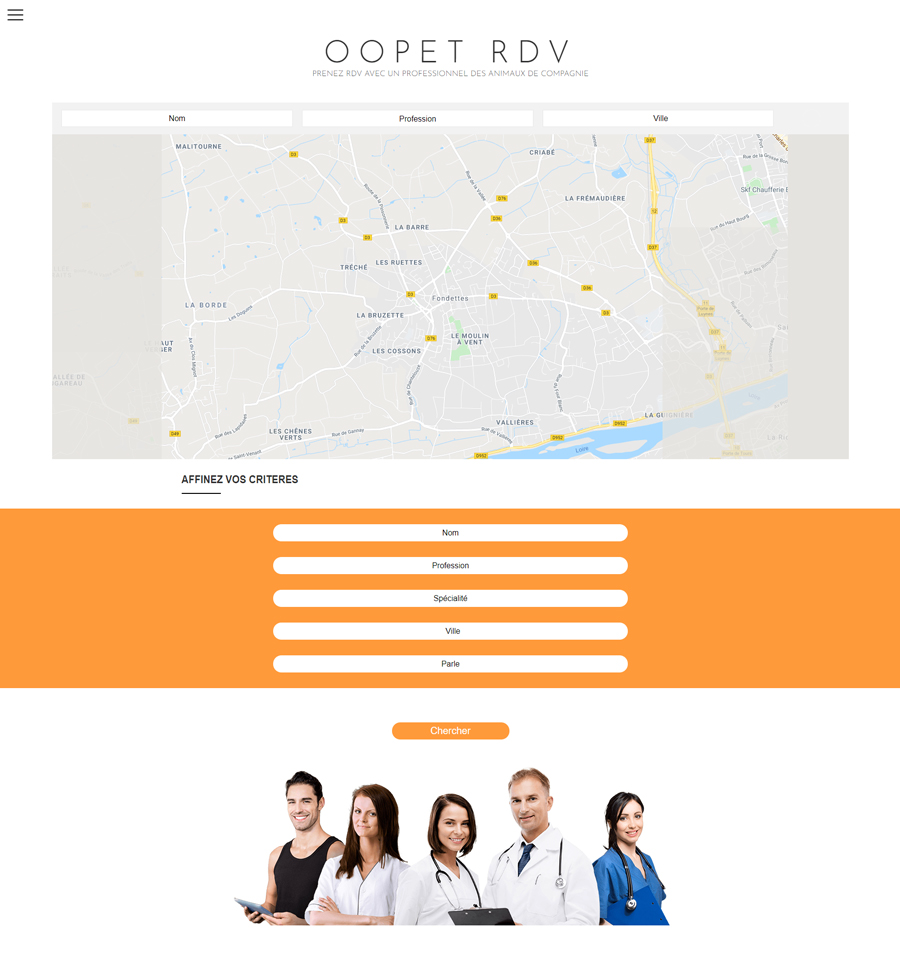 Accueil Application Web OOpet RDV