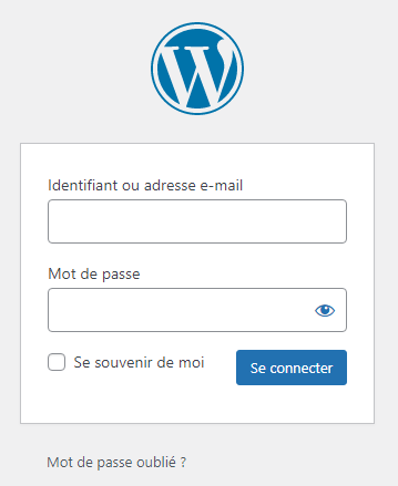 catpure écran de la page de connection wordpress