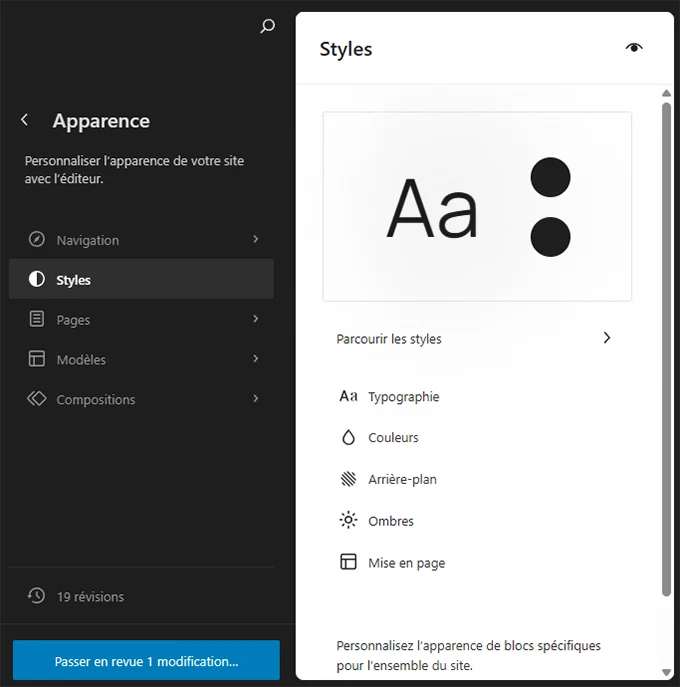 Éditer les styles mode FSE de WordPress