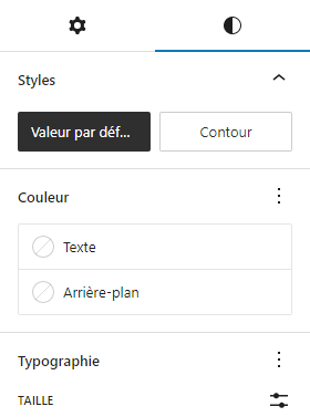 réglages des styles avec gutenberg