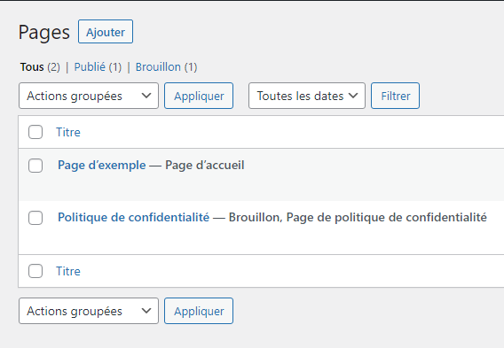 Le menu pages de wordpress