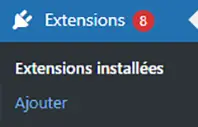 Le sous-menu extensions de wordpress