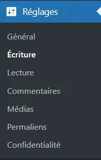 Le sous-menu réglages de wordpress